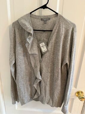 Women’s Gray Ruffle-Trim 100% Cashmere Cardigan Sweater - Neiman Marcus